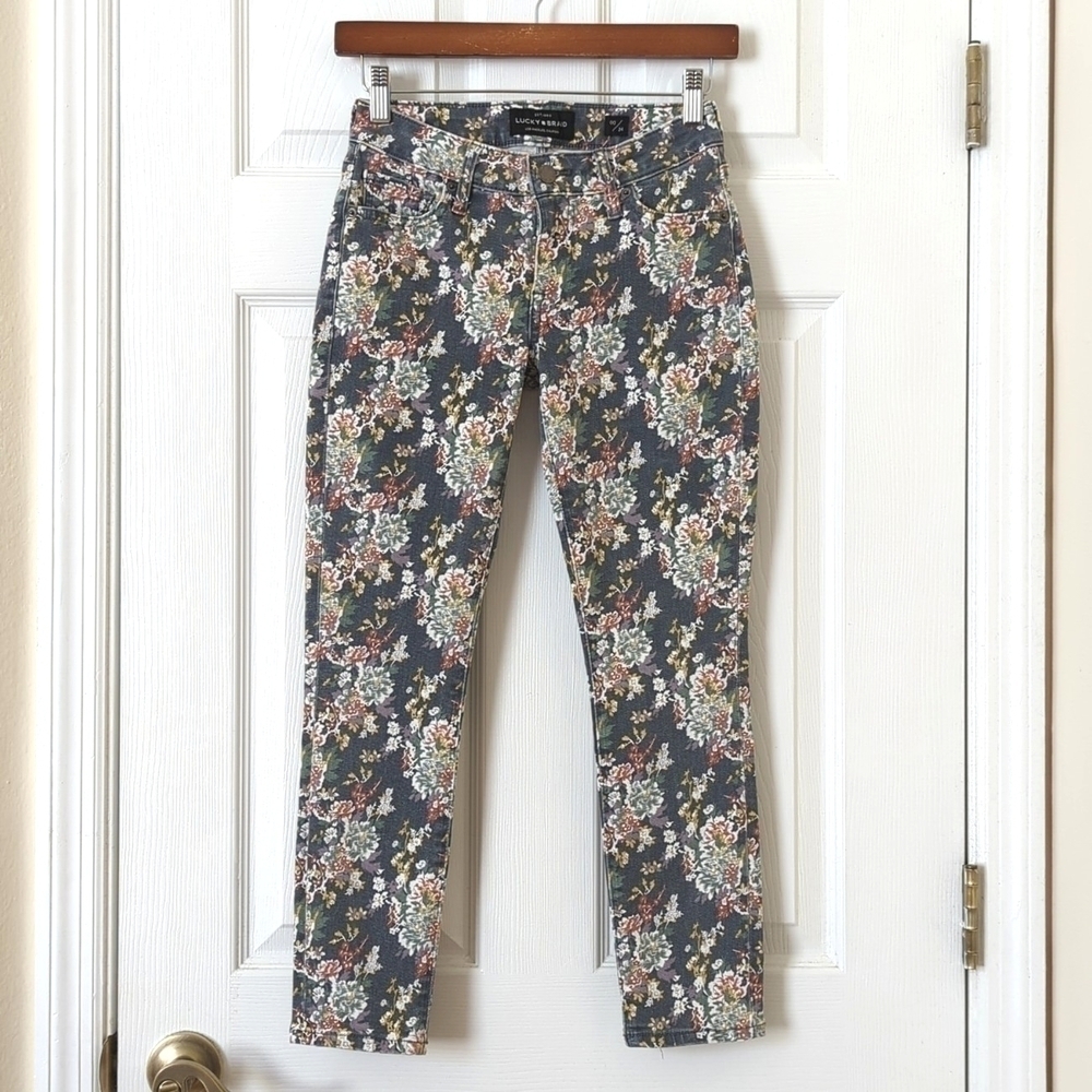 Lucky Brand Lolita Floral Low Rise Ankle Cropped Skinny Jeans Gray 00/24